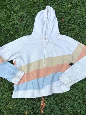 Faherty Women's Colorblock Hooded Sweatshirt - White with Pastel Stripes
